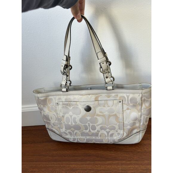 Rare Y2K Coach Signature Jacquard Suede Leather Tote Handbag Shoulder Bag 10146 - Picture 1 of 10